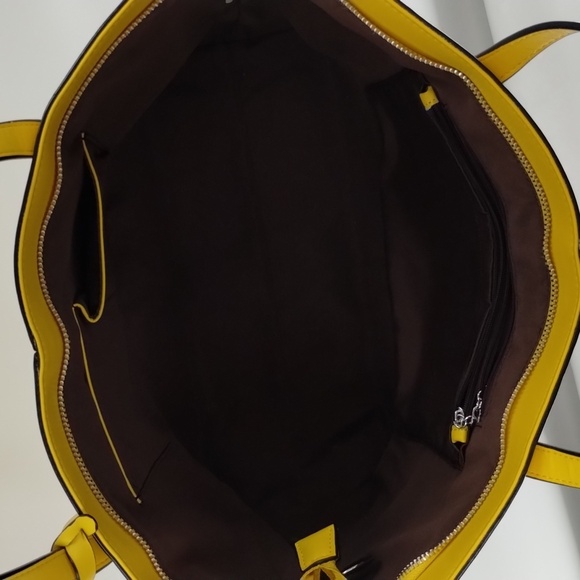 Bostonten shoulder bag yellow double straps zip top large vegan leather - Picture 5 of 12